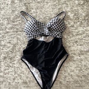 Black and White Gingham One Piece Swimsuit